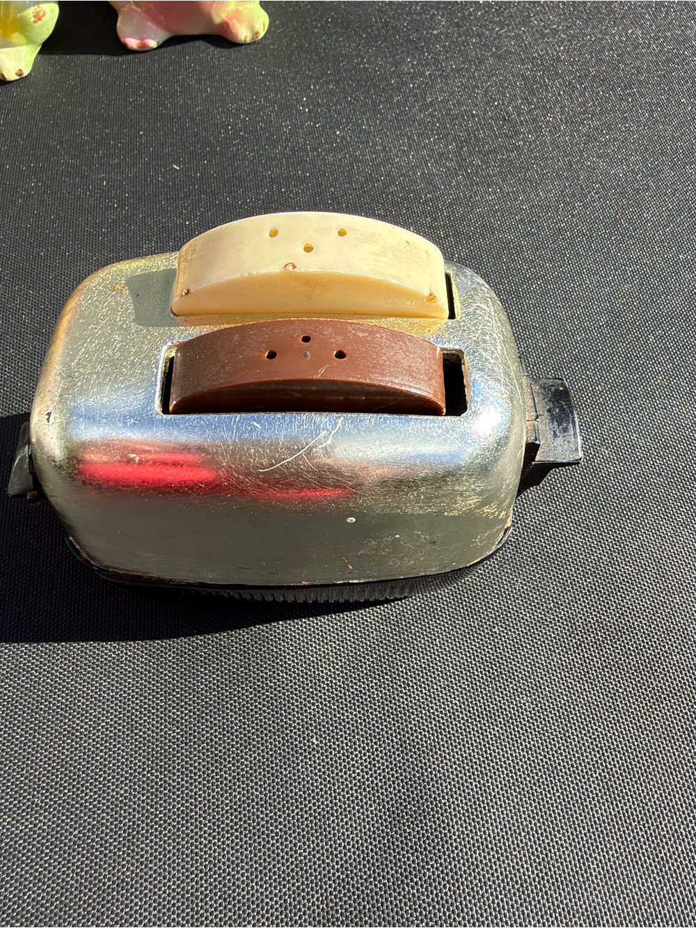 Vintage 1950 Dual-Chrome toaster salt and pepper shaker set